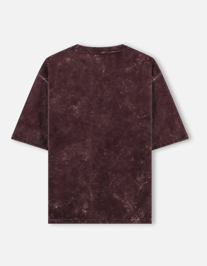 Rakta Roots Oversized Acid Wash Tee – Maroon