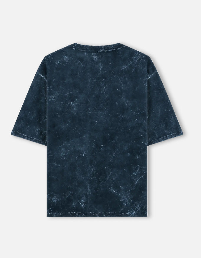 Rakta Roots Oversized Acid Wash Tee – Navy Blue