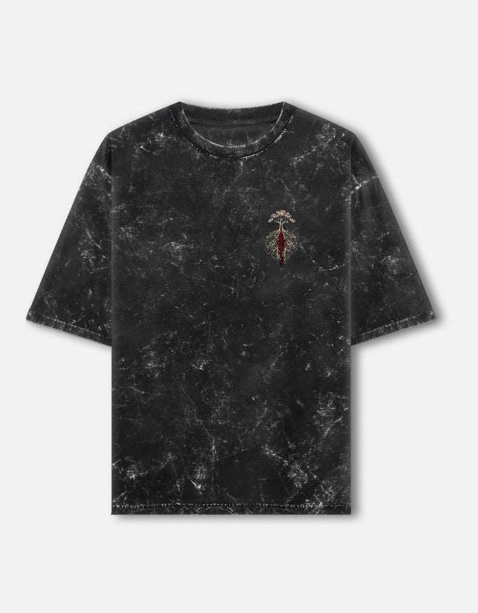 Rakta Roots Oversized Acid Wash Tee – Black