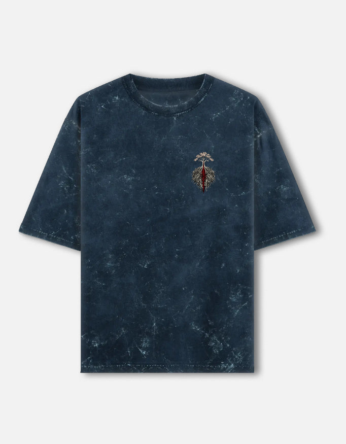 Rakta Roots Oversized Acid Wash Tee – Navy Blue