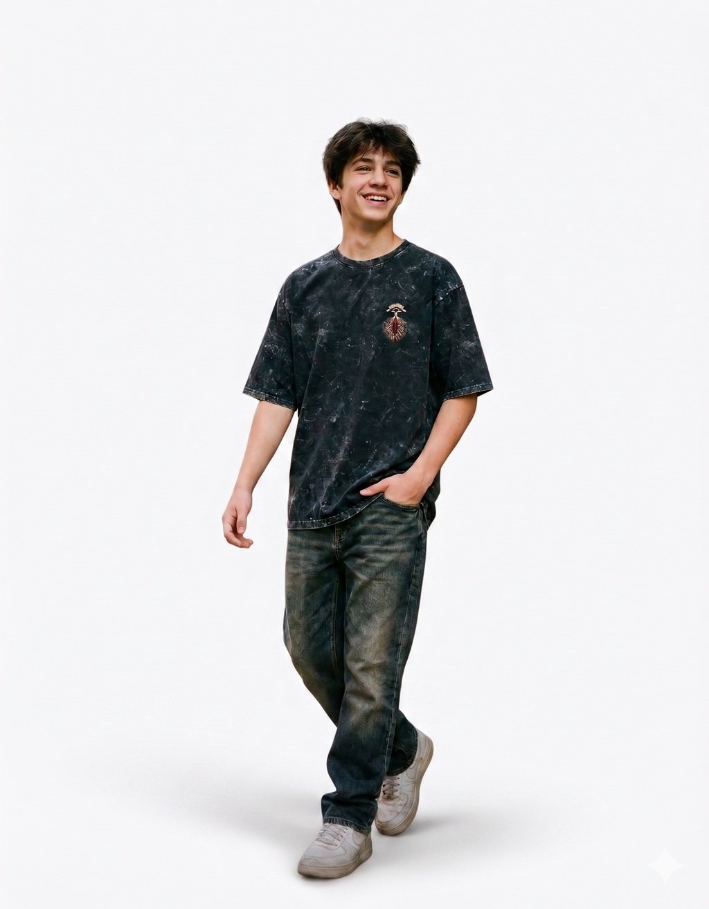Rakta Roots Oversized Acid Wash Tee – Black