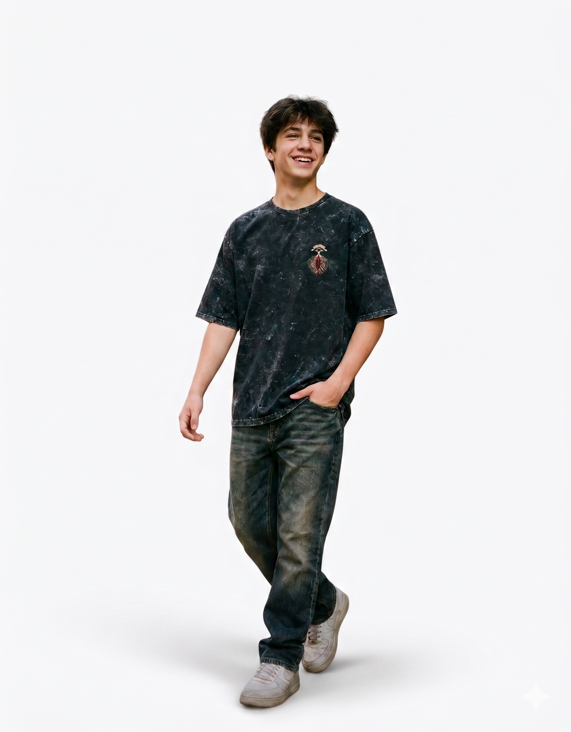 Rakta Roots Oversized Acid Wash Tee – Black
